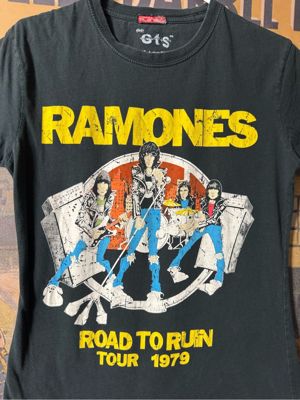 Ramones Cartoon Black Road to Ruin Tour 1979 Graphic T-Shirt